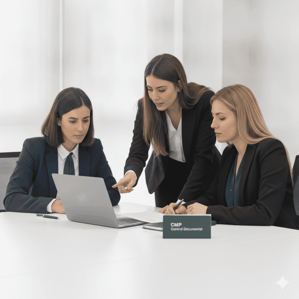 Equipo de profesionales revisando documentación industrial